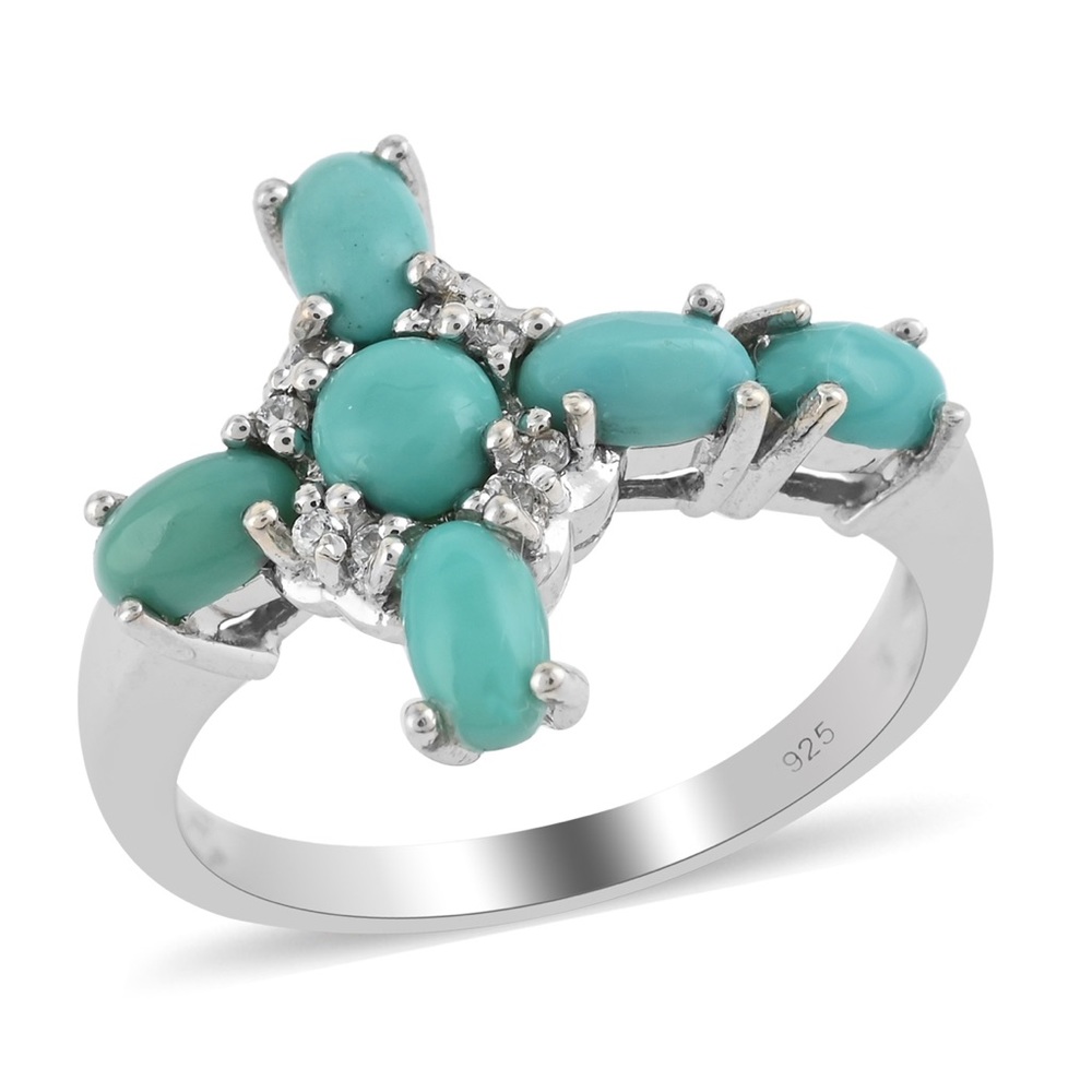 Sterling Silver Turquoise Oval Cluster Ring - Turquoise